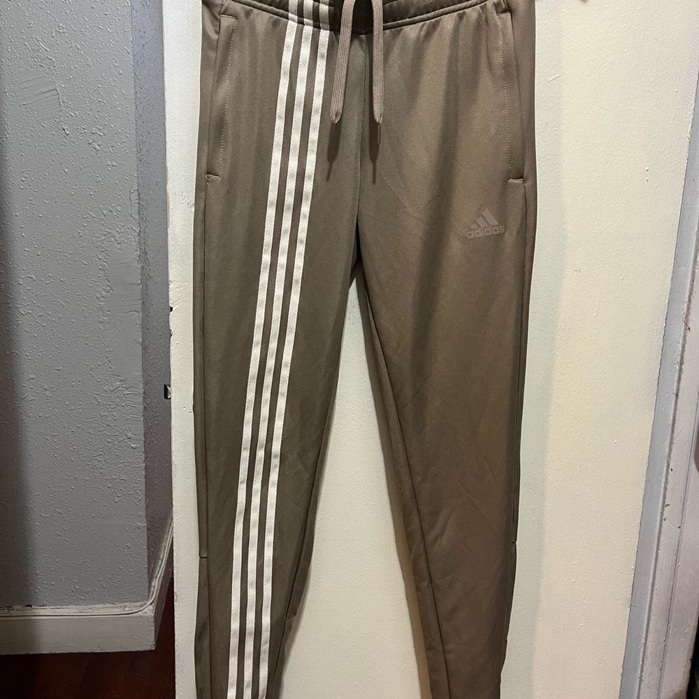 Adidas Beige Track Pants with White Stripes